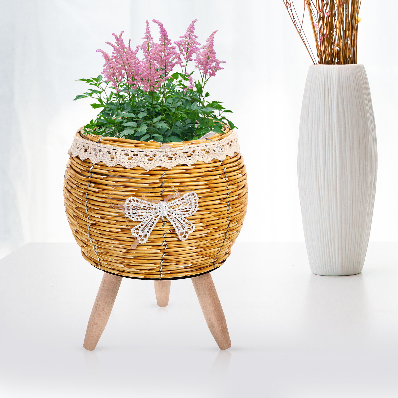 Houten en strobloempotstandaar - Bonsai Garden Display Stands recensie en prijs